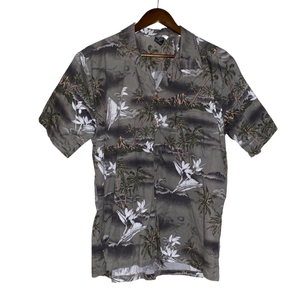 Palmwave Hawaii Palm Luau‎ Surfer Aloha Button Up Shirt Tropical Vacation Men M